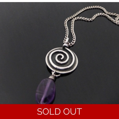 Silver Spiral Necklace  Amethyst title=